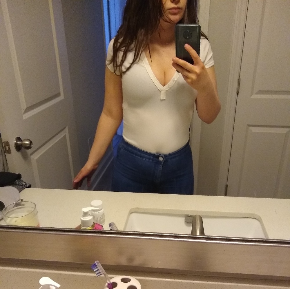 Off white ribbed button down bodysuit